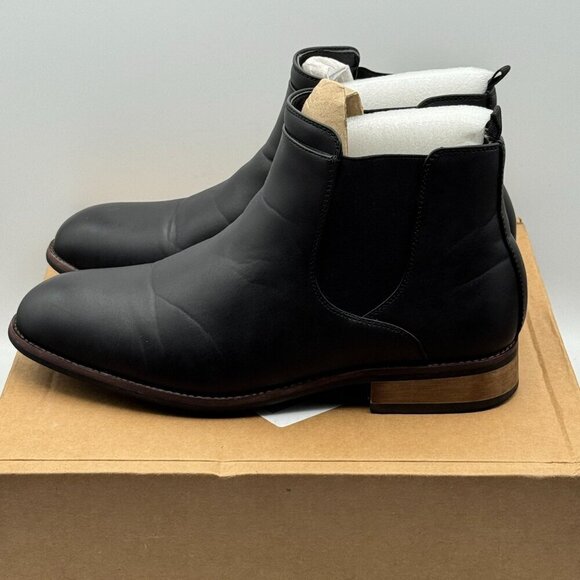 Vance Landon Black Vegan Leather Chelsea Boots Wooden Heel Rubber Sole 11 W - Picture 3 of 10